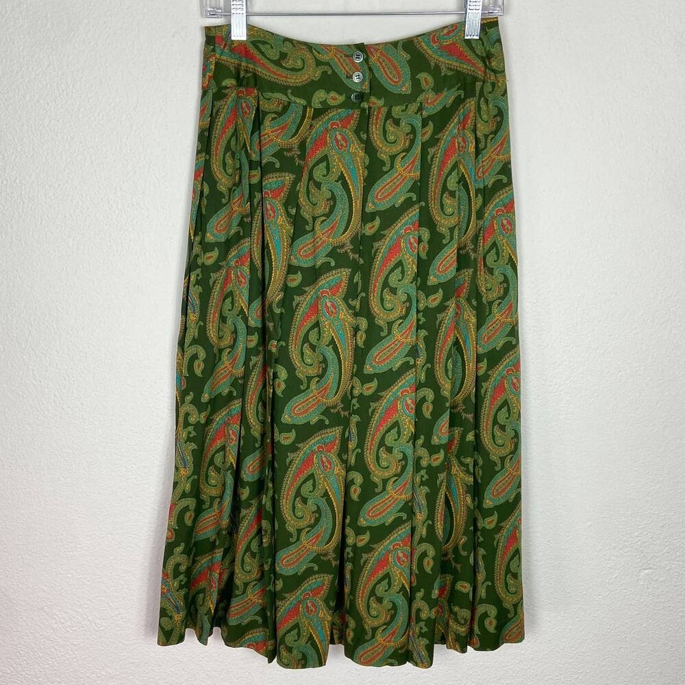 Vintage‎ Midi Skirt Liz Claiborne Sport Size 10 Petite Green Paisley Pleated - Picture 8 of 13